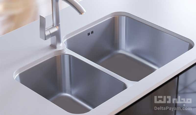 Easy to clean stainless steel sink with natural materials