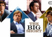 فیلم رکود بزرگ (The Big Short)؛ تصویر چهار شخصیت اصلی فیلم در قاب‌های گرافیکی با عنوان فیلم، درباره بحران مالی ۲۰۰۸ و بازار مسکن آمریکا